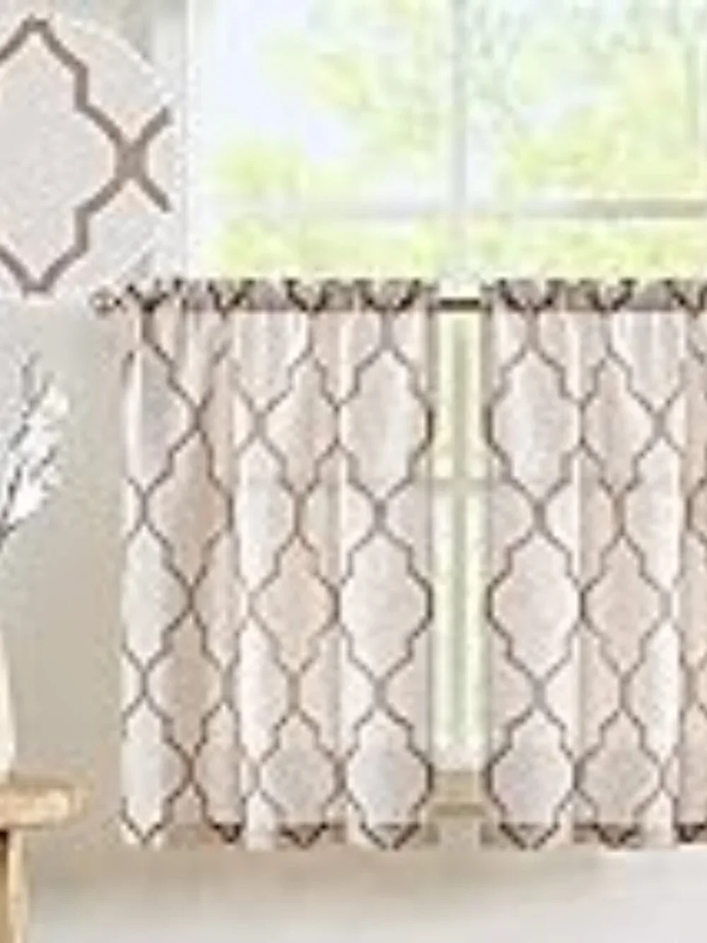Moroccan Print Tier Curtains Beige Jinchan 26